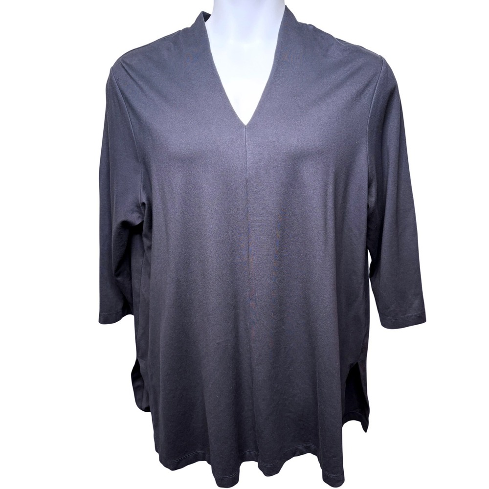 J. JILL Womens Navy Blue Ponte Tunic 2X V-Neck Quiet Luxury Minimalist Career